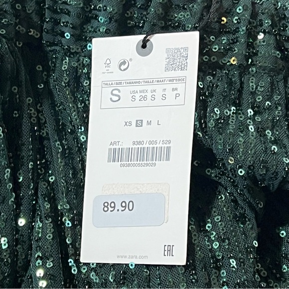 Zara Sequined Sheer Balloon Pants Elastic Waist Size Small Green Club Night NWT - Picture 15 of 16